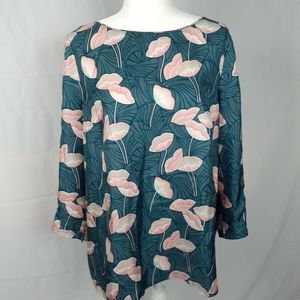 Lafayette 148 Womens Silk Floral Blue & Pink Top
